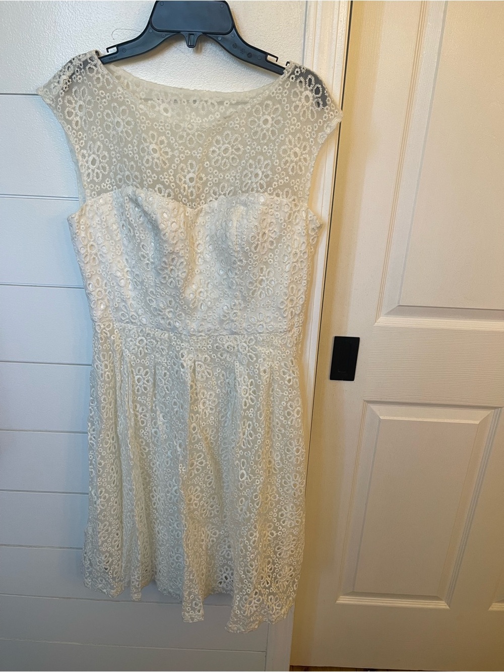 Sue Wong Ivory Lace Midi Fit-and-Flare Dress